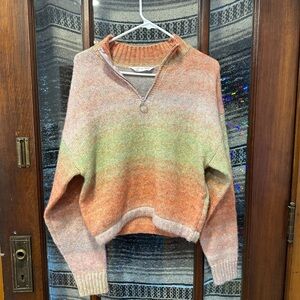 Rainbow Pastel V-Neck Knit Sweater Cropped Wool Whimsical Soft Sporty Twee
